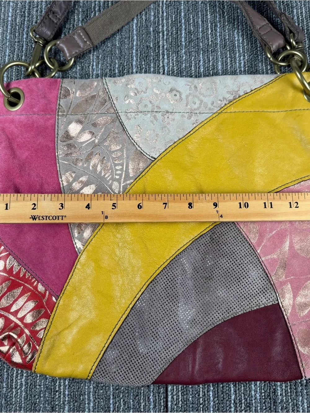 FOSSIL Love Life Vintage 1954 Multi-Color Leather Suede Shoulder Purse #ZB4540